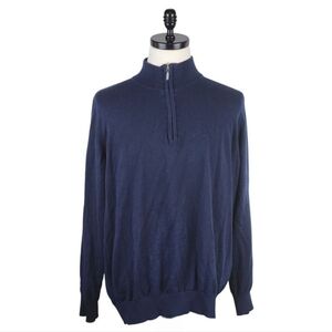 Vintage L.L. Bean Navy Cotton Cashmere Quarter Zip Sweater XXL Pullover